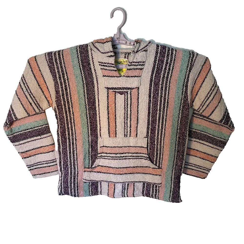 Iguana Jack Women's Pullover Woven Hoodie Kangaroo Pocket Baja Poncho Top Size L
